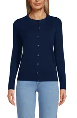 ランズエンド レディース アウター パーカー・スウェット セーター コットン カーディガン Lands End Fine Gauge Cotton Cardigan Sweater Deep Sea Navy ネイビー