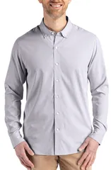 カッターアンドバック メンズ トップス シャツ ダウン Cutter Buck Skylinepiconfidence Stripe Stretch ButtonDown Shirt Elemental GreyWhite ホワイト