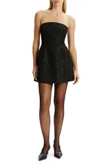 バードット レディース トップス ワンピース ミニ スパンコール ストラップレス Bardot Karoline Sequin Boucl Strapless Minidress Black ブラック