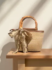 バッグ レディース ショルダーバッグ 手作りウーブン竹ノットトートバッグ | 高品質ウーブン ストロー + 耐久性PUレザーパッチワーク、日本のヴィンテージスタイル | 竹製ハンドル デザイン ハンドバッグ  ショ