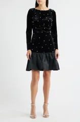 エリザジェイ レディース トップス ワンピース フリル裾 フリル Eliza J Embellished Long Sleeve Ruffle Hem Cocktail Dress Black ブラック
