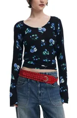 デジグアル レディース アウター パーカー・スウェット プリント Desigual Print Rib Top Black ブラックのサムネイル