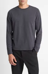 ヴィンス メンズ トップス Tシャツ クルーネック コットン Vince Birds Eye Stitch Long Sleeve Pima Cotton Crewneck TShirt Coastal Medium Grey グレー