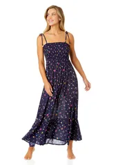 アンコール レディース トップス ワンピース フラワー柄 シャーリング フラワー Anne Cole Womens Gradient Floral Smocked Shoulder Tie Dress Cover Up Gradient Floral