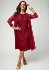 ジェシカロンドン レディース トップス ワンピース レース ジャケット Jessica London 2Piece Lace Jacket Dress Rich Burgundy バーガンディ