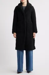 ビーシービージーマックスアズリア レディース アウター ジャケット・ブルゾン コート BCBGMAXAZRIA Notch Collar Faux Shearling Long Coat Blackのサムネイル