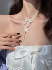 ジュエリー レディース ネックレス 蝶 & ラインストーンデコレーション ラリアットネックレス