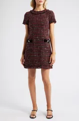 エリザジェイ レディース トップス ワンピース ツイード Eliza Jewel Neck Tweed Sheath Dress Wine Black ブラック