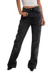 フリーピープル レディース シューズ ブーツ・レインブーツカット ジーンズ Free People Iriembellished Bootcut Jeans Phantomのサムネイル