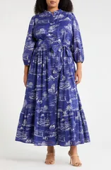 シュガーリップス レディース トップス ワンピース プリント マキシ SUGARLIPS Avon Town Bridge Print Maxi Dress NavyCream クリーム