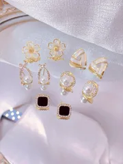 ジュエリー レディース イヤーアクセサリー セット 5ペア フラワー&フェイクパール装飾 スタッドピアス バレンタイン、母の日、プレゼント