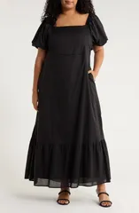 シュガーリップス レディース トップス ワンピース コットン マキシ SUGARLIPS Coraly Xena Puff Sleeve Cotton Maxi Dress Black ブラック