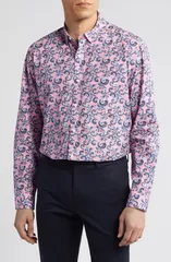 ジョンストンアンドマーフィー メンズ トップス シャツ プリント コットン Johnston Murphy Paisley Print Cotton ButtonUp Shirt Pink ピンク