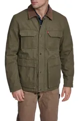 リーバイス メンズ アウター ジャケット・ブルゾン コーデュロイ コットン Levis Corduroy Collar Cotton Canvas Jacket Olive Tree オリーブ