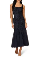 アドリアナ パペル レディース トップス ワンピース ノースリーブ Adrianna Papell Beaded Sleeveless Mermaid Cocktail Dress Navy Black ブラック