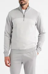 ボス メンズ アウター パーカー・スウェット ハーフジップ BOSS Quarter Zip Track Pullover Light Pastel Grey グレーのサムネイル