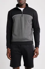 ボス メンズ アウター パーカー・スウェット ハーフジップ BOSS Quarter Zip Track Pullover Black ブラックのサムネイル
