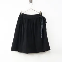 トゥー ビー シック TO BE CHIC トリアセ ギャザー フレア スカート 40■ブラック ボトムス 無地 リボン 膝下【2400014790528】のサムネイル