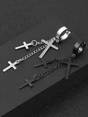 ジュエリー メンズ イヤーアクセサリー 2 個ステンレス鋼 3 クロスペンダントイヤリング耳骨バックル、フープイヤリング男性ボーイズレディースファッションジュエリー
