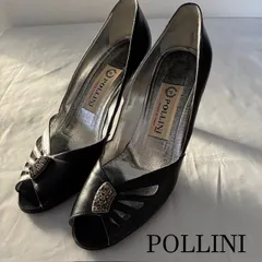 POLLINI ポリーニ オープントゥ パンプス 37 ブラック イタリア製　【ヒールゴム欠損】のサムネイル
