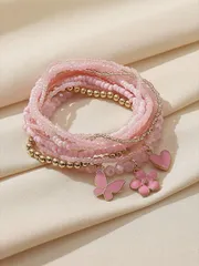 ジュエリー レディース ブレスレット セット ボヘミアン風 ハンドメイドビーズブレスレット9個セット、ストレッチ式チャームブレスレット Y2Kビーチアクセサリー、染色工程によって色合いが若干異なる場合があります