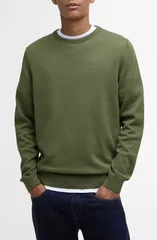 バブアー メンズ アウター パーカー・スウェット クルーネック セーター コットン Barbour Solid Cotton Crewneck Sweater Winter Mossのサムネイル