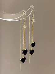 ジュエリー レディース イヤーアクセサリー 1 ペアプロフェッショナルレディースブラックデュアルハート型耳ライン落下防止デザイン日常着用イヤリング