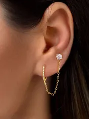 ジュエリー レディース イヤーアクセサリー 1個 キラキラチェーンリンク キュービックジルコニア ティアドロップピアス、レディースジュエリー、パーティーギフト、925スターリングシルバースタッドピアス、ユニークで魅