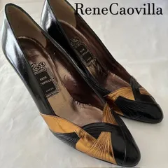 René Caovilla　レネ・カオヴィラ　パテントレザー　ゴールドバイカラーデザイン　コンビパンプス　サイズ：7（23.5～24cm相当）　【ヒールゴム欠損】