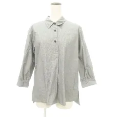 マーガレットハウエル MHL. 七分袖 コットン シャツ ブラウス チェック 日本製 1 Sサイズ グレー ■YHS9