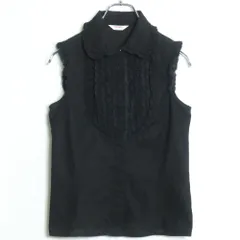 ピンクハウス★ピコフリルとチュールレースフリルたっぷり♪ 可愛いノースリーブブラウス サイズL 黒系 z18366