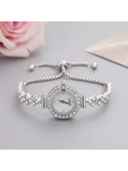 腕時計 レディース クォーツ 新しいカジュアル&ファッショナブルな女性用ブレスレット腕時計、丸型文字盤にクリスタルとラインストーンのデコレーション、高級合金クォーツ腕時計、学生への贈り物に最適