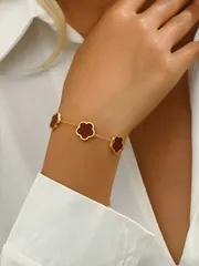 ジュエリー レディース ブレスレット 1個 ステンレス鋼 五角形花型 ゴールドメッキ レディース ブレスレット バレンタイン、母の日、プレゼント