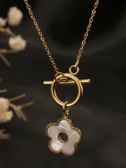 ジュエリー レディース ネックレス 1個 ステンレス製 クラスプ 貝殻&5弁花スタイルネックレス、母貝風ポール&花のペンダント付き、女性のパーティー衣装に最適、彼女、母、母の日のバースデーギフトとしても最適