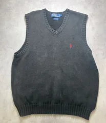 【訳あり特価】ポロ ラルフローレン コットンニットベスト L ブラック 刺繍ロゴ