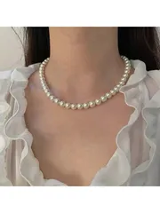 ジュエリー レディース ネックレス シンプルでエレガントな オールマッチ艶消しガラスパール ネックレス、女性用 チョーカーネックレス