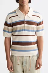スコッチアンドソーダ メンズ トップス ポロシャツ コットン ニット Scotch Soda Stripe Textured Cotton Knit Polo Plaza Taupe Stripe トのサムネイル