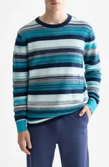 スコッチアンドソーダ メンズ アウター パーカー・スウェット セーター コットン Scotch Soda Stripe Cotton Sweater Tahitian Blue Stripe ブルーのサムネイル