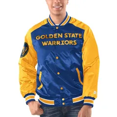 スターター メンズ アウター ジャケット・ブルゾン サテン MenstarteroyalGolden State Warriors Renegade Satin FullSnap Varsity Jacket Royal ゴールド