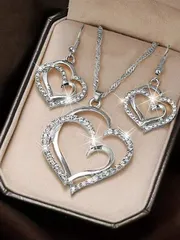 ジュエリー レディース セット 2個セット ヴィンテージ ファッショナブル パーソナライズ アロイ ラインストーン ホロウハート ペンダントネックレスとイヤリングジュエリーセット - 母の日ギフトに最適