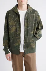 カーハート メンズ アウター ジャケット・ブルゾン パイル コットン パーカー Carhartt Work In Progress Benton Camo Cotton French Terry Zip Hoodie Camo Combi Green Garm