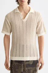 スコッチアンドソーダ メンズ トップス ポロシャツ セーター ニット Scotch Soda Open Knit Johnny Collar Polo Sweater Eggnogのサムネイル