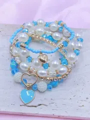 ジュエリー レディース ブレスレット セット 真珠とクリスタルビーズのブレスレットセット5個入り、ファッショナブルで多用途なスタッキングブレスレット(レディース)