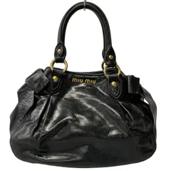 miumiu(ミュウミュウ) トートバッグ ギャザーバッグ 黒 リボン レザー