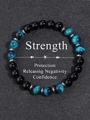 ジュエリー メンズ ブレスレット 8mm 天然ブルータイガーアイ メンズ 護符ブレスレット - 勇気、自信、ヘマタイト ヒーリング ヨガ 瞑想 スピリチュアルジュエリー レディース/メンズギフト