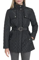 コールハーン レディース アウター ジャケット・ブルゾン キルティング コート Cole Haan Signature Quilted Coat Black ブラックのサムネイル