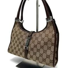 美品 GUCCI グッチ ジャッキー GGキャンバス ショルダーバッグ ハンドバッグ 肩掛け 手持ち 手提げ シルバー金具 レザー ブラウン メンズ レディース ユニセックス