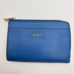 FURLA フルラ バビロン フラグメントケース 薄型 スリム L字ファスナー カードケース ブルー レザー