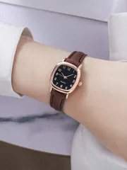 腕時計 レディース クォーツ 1個/セット エレガントなバレル型レディース クォーツ腕時計、アラビア数字ダイヤル、シンプルなレザーストラップ、誕生日、記念日、休日のギフトなどに適しています