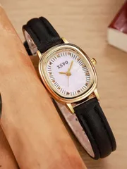 腕時計 レディース クォーツ 1個/セット エレガントなバレル型レディース クォーツ腕時計、アラビア数字ダイヤル、シンプルなレザーストラップ、誕生日、記念日、休日のギフトなどに適しています